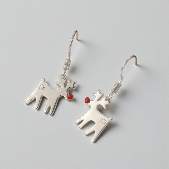 Reindeer Earrings – White Gold Plated Holiday Jewelry | 0.59" x 1.18" - Picture 5 of 15
